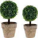 Woration Artificial Green Grass Ball Potted Fake Shrubs Big & Small Ball Plant Decoration Faux Small Boxwood Topiary Home Office Desk Table Room, 2 Pack