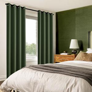 Dark Olive Green Blackout Curtains 60x16 Inch   for Bedroom Window Grommet Thermal Insulated Room Darkening Living Room Curtains 