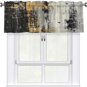 Black Gold Valance for Windows Abstract Print Small Window Curtain Valance Rod Pocket Short Curtains for Bathroom Living Room Cafe Laundry Basement 54 x 18 Inches, 1 Piece