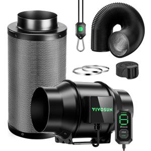 VIVOSUN Smart Air Filtration G6 Kit 6", AeroZesh G6 Inline Duct Fan with E12 Speed Controller, Carbon Filter & 8' Ducting, Cooling & Ventilation System for Grow Tents, Indoor Gardening, Hydroponics (Black+green Blades)
