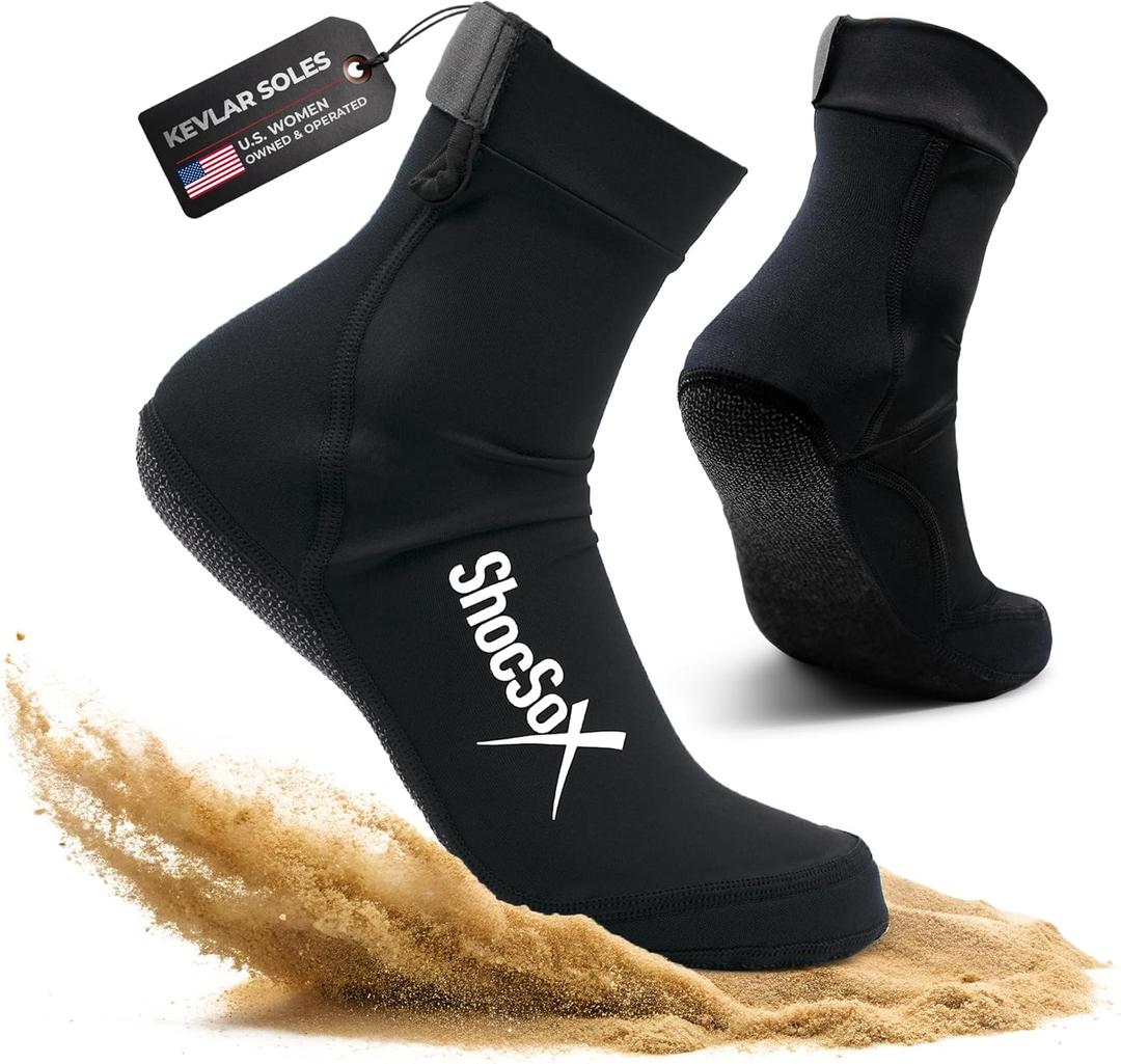 ShocSox Beach Volleyball & Sand Soccer Socks No-Holes, Soles for Maximum Protection (US, Alpha, X-Large, Regular, Regular, Black Out)