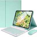 AnMengXinLing Keyboard Case for iPad Air 11 inch (M3 2025/M2 2024) with Mouse, Case for iPad Air 5th/4th Gen with Keyboard Cover with Pencil Holder, Green
