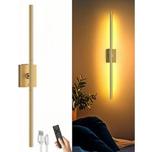 iThird 1 Pack Battery Operated Wall Sconce, Wireless Battery Wall Sconce with Remote Control, Gold LED Rechargeable Sconces, 31.5 Inch Modern Cordless Wall Lights for Bedroom Living Room Picture
