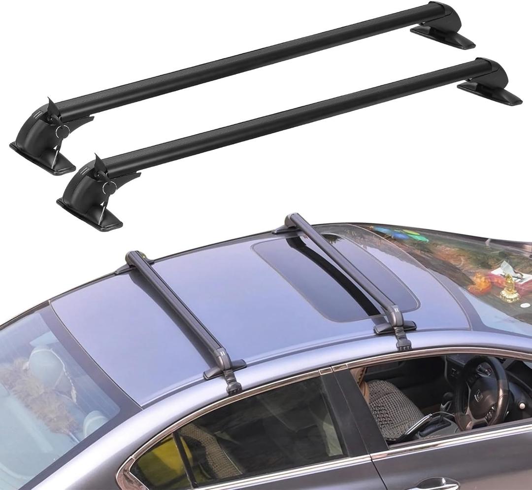 43inch Universal Car Roof Rack, Anti-Theft Lock, Aluminum Rack Cross Bars, Adjustable Window Frame for Bike Kayak Cargo Luggage, 42.91-44.88 inch Distance Between Rain Grooves, 165LBS Load (Black)
