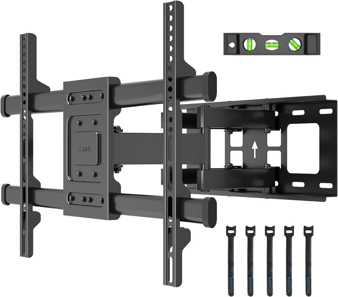 BONTEC Full Motion TV Wall Mount for 37-84 Inch TVs, Hold up to 132lbs, Max VESA 600x400mm, Swivel Tilt Dual Arms, Adjustable Viewing Angle, Fits 16" Wood Studs, Easy Assembly