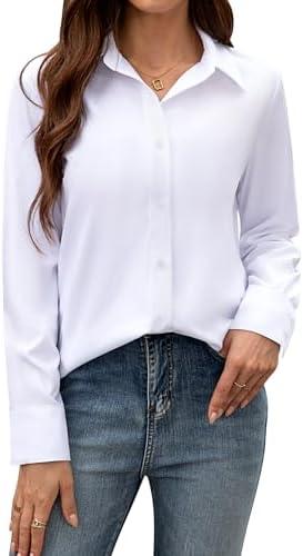 siliteelon Button Down Dress Shirts for Women Long Sleeve Wrinkle Free Shirts Solid Work Business Formal Button Up Shirt 2XL siliteelon Button Down Dress Shirts for Women Long Sleeve Wrinkle Free Shirts Solid Work Business Formal Button Up Shirt 2XL
