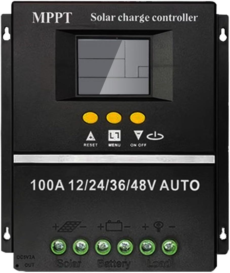 100A MPPT Solar Charge Controller, 12/24/36/48V, LCD Display, Dual USB, Black