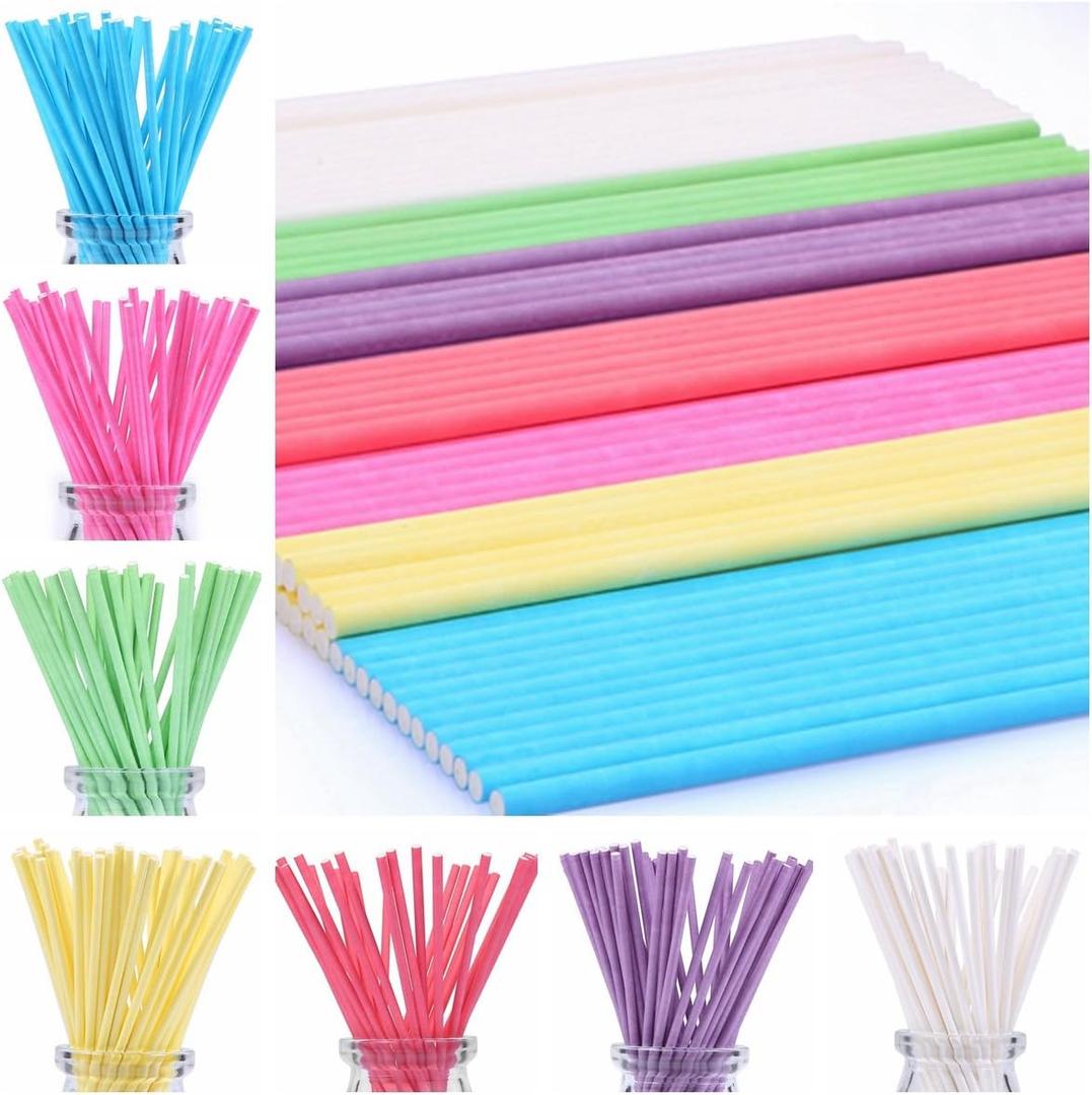 210ct 6 inch (15.2cm) Colored Lollipop Sticks 7 Colors for Cake Pops Apple Candy (Rose-red, Blue, Yellow, Purple, Green, Watermelon Red, White)