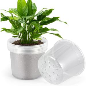 HQAUT 8 Inch Clear Nursery Pots with Drainage Holes, 10 Pack Large Plastic Pots for Plants, Seedling Starter Pot, Garden Plant Pots for Succulents Flowers Cactus