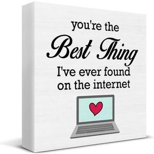 2 x Funny You're the Best Thing I've Ever Found on the Internet Wood Sign Valentines Day Decorations Home Living Room Bedroom Desk Shelf Table Decor 5 X 5 Inch