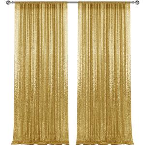 28FT-2PCS Gold Sequin Backdrop Curtains Panels, Photography Backdrop Glitter Curtains Fabric Background for Christmas Wedding Party Decor
