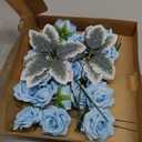 25PCS Rose Artificial Flower Heads 7 CM 2.75 in Velvet Rose Flowers Real Look Rose Flower Heads for DIY Wedding Home Party Baby Shower Decor (Light Blue)