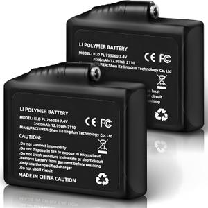 3500mAh 7.4V Battery Pack of 2, Batteries for Heated Gloves, Rechargeable Lithium Polymer Battery Replacement, Socks, Hats, Mittens, Vest, Jacket, Hand Muff, Boots, Hat, Knee Braces