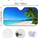 Tropical Beach Windshield Sun Shade Palm Tree Green Blue Sky and Blue Water Front Window UV Block Sun Shade Visor Protector Universal Fit for Sedan SUV Truck All Vehicles 55x30 inch