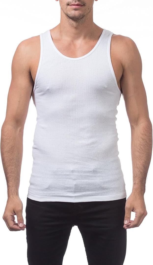 Pro Club Men's Premium Ringspun Cotton Ribbed A-Shirt Multipack (White, L)
