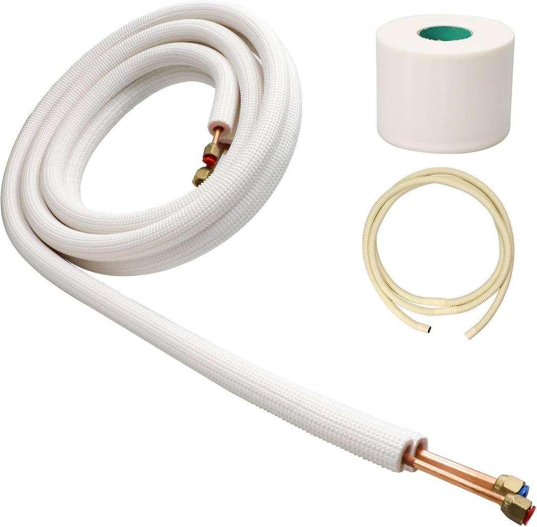 10 FT Aluminum mini split line set, 1/4 & 3/8 inch, for hvac line set, with matte fittings HVAC hoses, Easy DIY Installation,compatible with 9000-12000 BTU systems