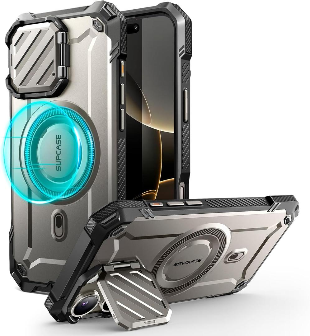 SUPCASE for iPhone 16 Pro Max Case with Camera Cover Stand (UBMag XT), [Compatible with MagSafe] [Built-in Kickstand] [Military-Grade Protection] Heavy Duty Rugged Magnetic Phone Case, Tigray