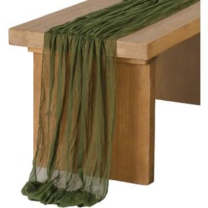 Ling's Moment 14Ft x 35" Wide Olive Moss Green Gauze Semi-Sheer Table Runner Cheesecloth Tablecloth for Wedding Party Bridal Shower Boho Table Decor Moss Green