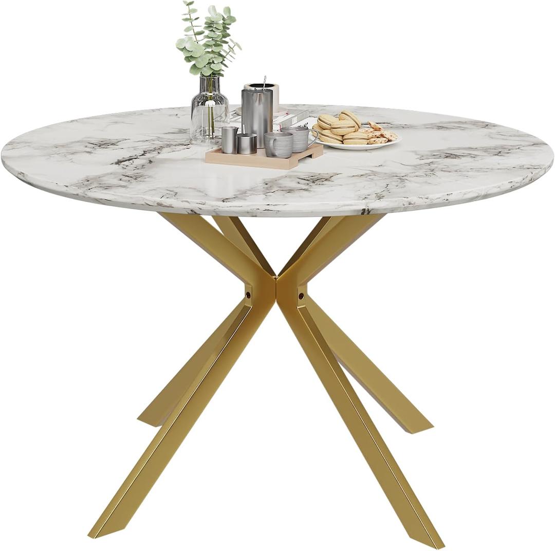 ALBAD 46.4" Round Dining Table, Mid Century Modern Round Dining Room Table for 4-6 with Metal Legs, Easy Assembly Coffee Table, Space-Saving Design for Kitchen and Dining Room (Marble)