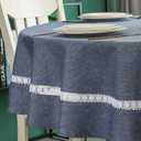 EHouseHome Heavy Duty Fabric Tablecloth with White Lace-Waterproof/Wrinkle Free/Stain Resistant/Oil Proof-for Dining,Indoor&Outdoor,Wedding,Holiday,Denim Blue,Round 70Inch