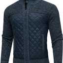 Men's Cardigan Sweaters Full Zip Stand Collar Slim Fit Cable Knit Long Sleeve Casual Sweater with Pockets (XXL)