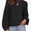 ZESICA Women's Crew Neck Long Lantern Sleeve Fall 2026 Casual Loose Ribbed Knit Solid Soft Pullover Sweater Tops Size Xl