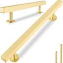 QOGRISUN 2-Pack Solid Brass Cabinet Handles, Gold Square T Bar Cabinet Pulls, 6-1/4 Inch Hole Center for Kitchen Dresser Drawer Cupboard, Brushed Brass Finish