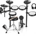 Donner DED-200 Electric Drum Sets with Quiet Mesh Drum Pads, 2 Cymbals w/Choke, 31 Kits and 450+ Sounds, Throne, Headphones, Sticks, USB MIDI, Melodics Lessons (5 Pads, 3 Cymbals)
