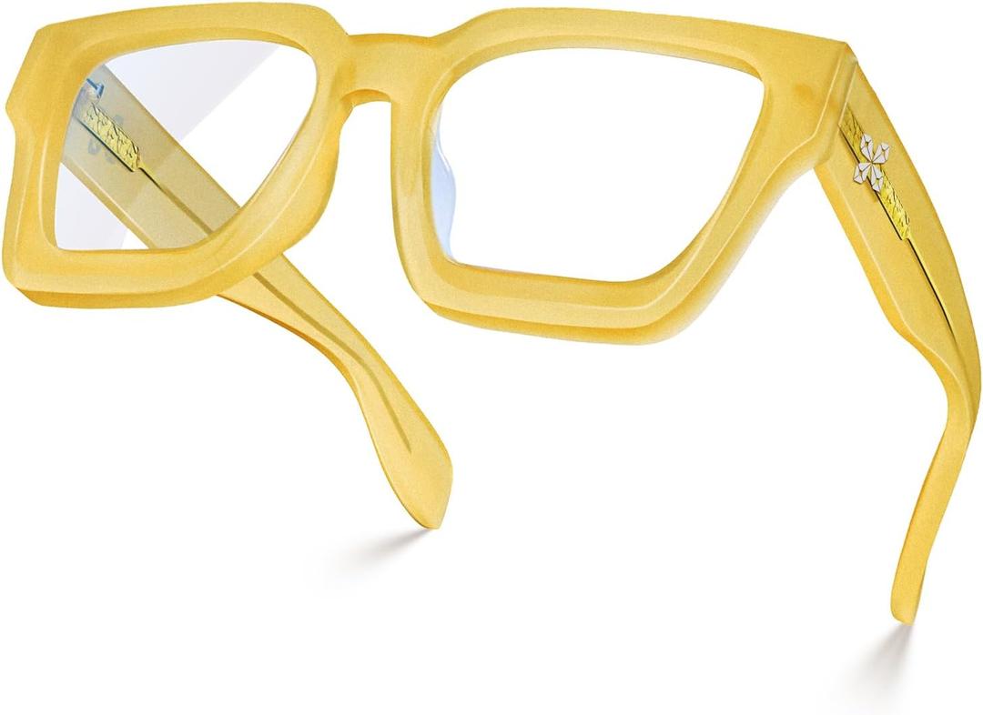 VISOONE Blue Light Blocking Glasses with TR97 Rectangle Frame and Chic Preppy Look for Women Men RIVER (Popcorn Yellow)