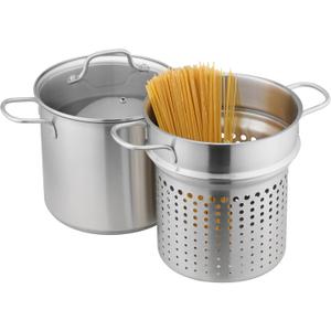 Navaris Stainless Steel Pasta Pot, 5.7 L (6.1 Qt) - Versatile Pot for Pasta, Vegetables and More - Suitable for Induction, Gas, Electric & Oven - Dishwasher Safe