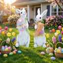 2 PCS Large Easter Decorations Outdoor Easter Yard Signs Easter Yard Decorations with Metal Stakes Bunny Decorations Easter Outdoor Garden Sign Waterproof Lawn Signs for Pathway Walkway