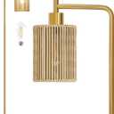 Oneach 66" Gold Floor Lamp for Living Room, Boho Floor Lamp with LED Bulb, Foot Switch, Rattan Shade, Industrial Tall Farmhouse Standing Lamp for Bedroom, Dining Room, Study Room, Office