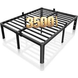 ROIL 18 Inch King Bed Frame with Rounded Corner and Headboard Hole Mattress Retainers 3500LBS Metal Heavy Duty Steel Slats No Box Spring Needed Platform Noise-Free Easy Assembly