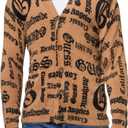 GUESS Men's Eby Gothic Jacquard Cardigan Sweater (Medium, Coconut Latte)