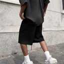 SHENHE Men's Baggy Sweat Shorts Drawstring Waist Wide Leg Raw Loose Athletic Gym Shorts with Pockets Summer (Black, L)