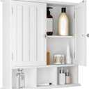 ChooChoo Bathroom Cabinet Wall Mounted 2-Door with 3 Open Shelves, Wooden Medicine Cabinets with Adjustable Shelf, Space Saver Storage Cabinets Over The Toilet for Bathroom&Living Room, White
