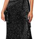 BeryLove Sequin Formal Wedding Guest Prom Cocktail Party Long Ruffle Dresses Sparkly Evening Mother of The Bride Dress (Black, XL)