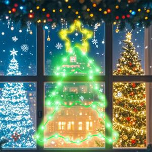 Vigdur Christmas Tree Window Lights, 16' Christmas Silhouette Lights Battery Powered with Bright LEDs, Hanging Decorations for Xmas New Year Wall Door Window Decor (1 Pcs)