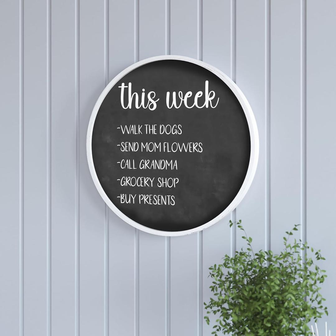 HBCY Creations 18" Round Whitewashed Wood Framed Wall Mounted Magnetic Chalkboards with Eraser and Chalk
