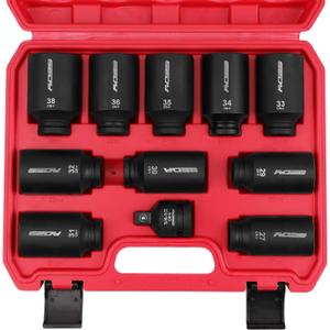 1/2 Drive Deep Impact Socket Set: 8-Piece Metric Size Wheel Axle Nut Wrench Metric Large Jumbo 27mm 29mm 30mm 31mm 32mm 33mm 34mm 35mm 36mm 38mm Spindle Joint High Torque Truck Bearing Locknut
