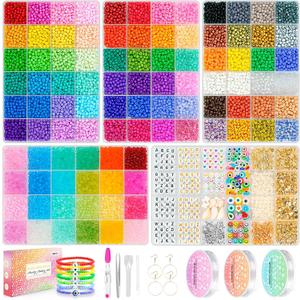 4mm Glass Seed Beads Friendship Bracelet Kit, 15500pcs 96 Colors 6/0 Small Beads for Friendship Bracelet Beads Waist Beads with String Cords Letter Beads for DIY Jewelry Making Crafts