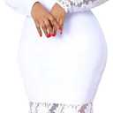 Cololura Women Elegant Floral Lace Patchwork Long Sleeve Evening Gown Party Cocktail Bodycon Dress White, Large