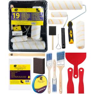 Bates- Paint Roller Kit, 19 pcs, Roller Set with Microfiber Sleeves & Frame, Tray, Angled Brush & Foam Brush, Paint Scrapers and More for Walls, Cabinets, Interior, Exterior, House Painting Supplies