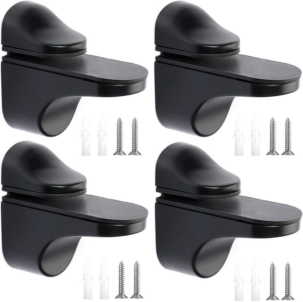 Adjustable Wood/Glass Shelf Bracket Wall Mount, Black, 4 Pack