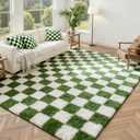 Andency 5x7 Ft Green and White Area Rug for Living Room Classic Checkered Shaggy Rug Non-Slip High Pile Soft Fluffy Rug Fuzzy Carpet Bedroom Kids Toddler Room Nursery Playroom, Cute Dorm Home Decor