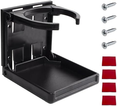 Boat Cup Holder, Adjustable Folding Drink Holder, Universal Cup Holders for Car, Truck, RV, Boat, Caravans, Drink Holder for Mugs, Bottles, Cans, with Screws and Tapes, Black