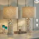 OYEARS Bedside Table Lamps Set of 2 with USB & Night Light, 22'' Dimmable Touch Lamps for Nightstand, Farmhouse Lamps for Bedroom Living Room Home Offce (Bulb Included)