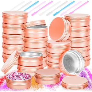 MotBach 24 Pack 1oz Tin Jars, 30ml Metal Tin cans, 1Ounce Aluminum tin can jar Containers with Screw Lid for Lotion Bars, Beard Balm, Spices, Salve, Balms, Toiletries, Creams, Samples, Makeup Cosmetic (Rose Gold)