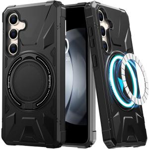 LUMARKE Strong Magnetic for Samsung Galaxy S24 Case - Military-Grade Drop Tested - Built-in Kickstand Shockproof Protective Phone Cover 6.1 for Women Girls - Black