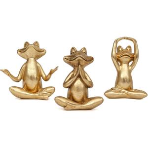 Suoedd Gold Frog Figurines Yoga Decor 3.7In Set of 3 –Frog Yoga Statues for Modern Living Room Desk Table Home Office Bookshelf Shelves Sculptures Decor,Gifts for Mom Women